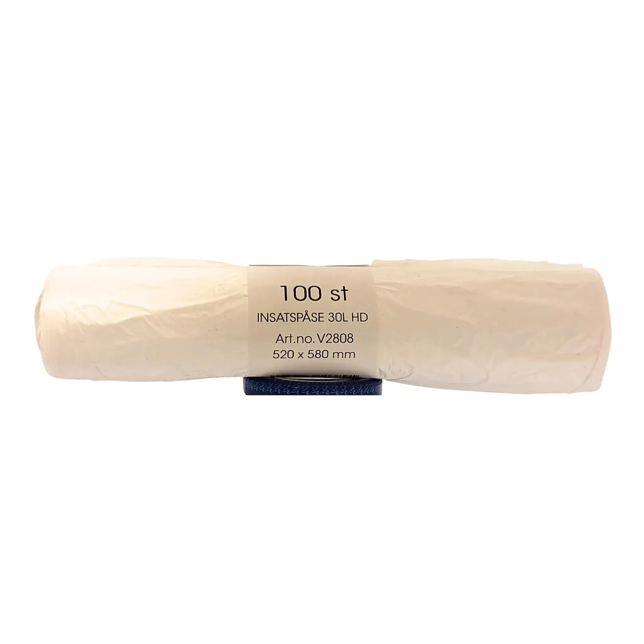 Vit rulle med 100 insatspåsar 30L HD, avfallspåsar, 520x580mm, för hushåll eller företag