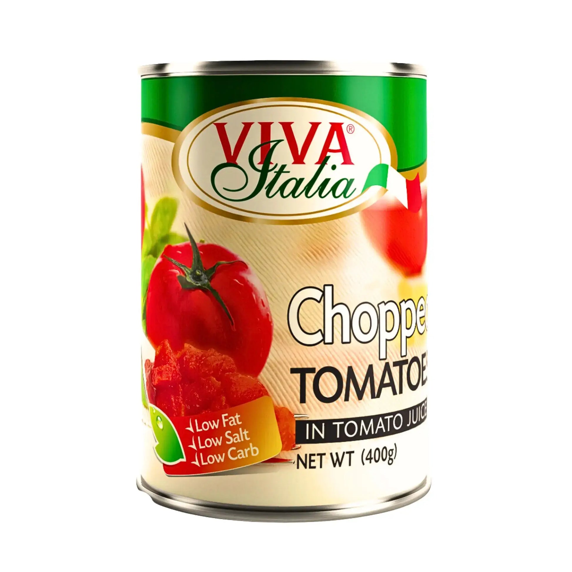 Konservburk Viva Italia krossade tomater 400g, färska tomater på etiketten.