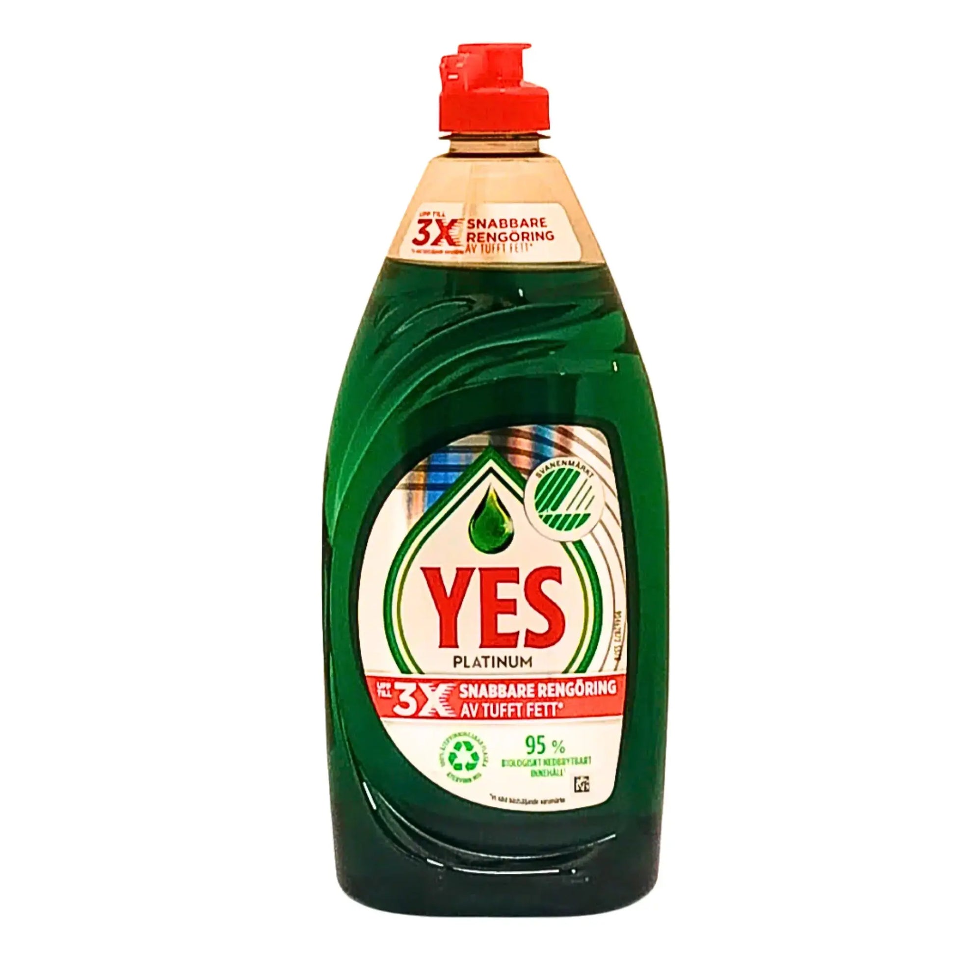 Yes Platinum diskmedel 520 ml plastflaska med röd kork och miljömärkning