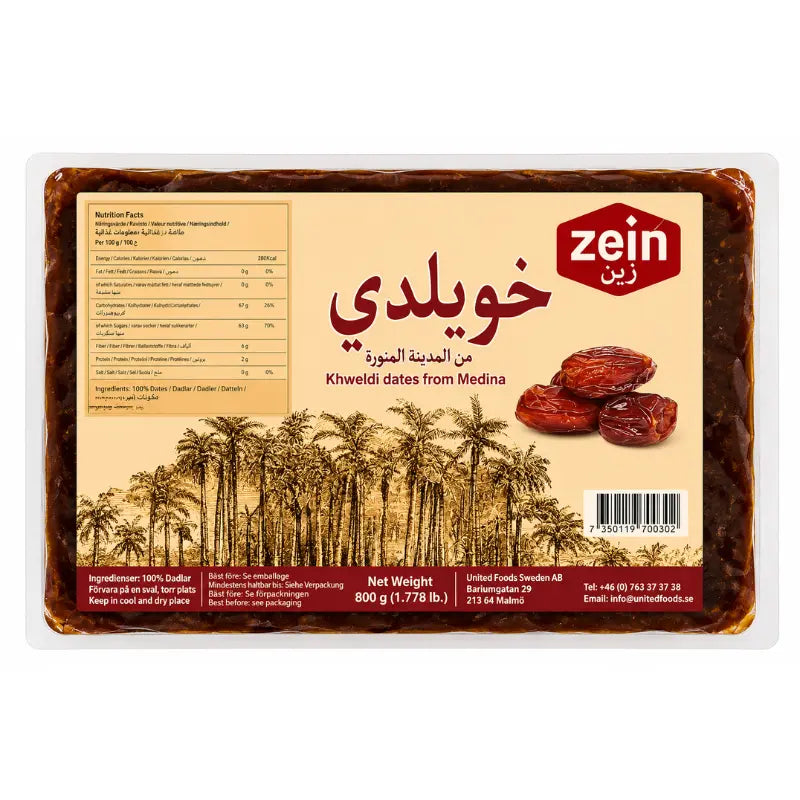 Förpackning med Khweldi-dadlar från Medina, 800 g, Zein