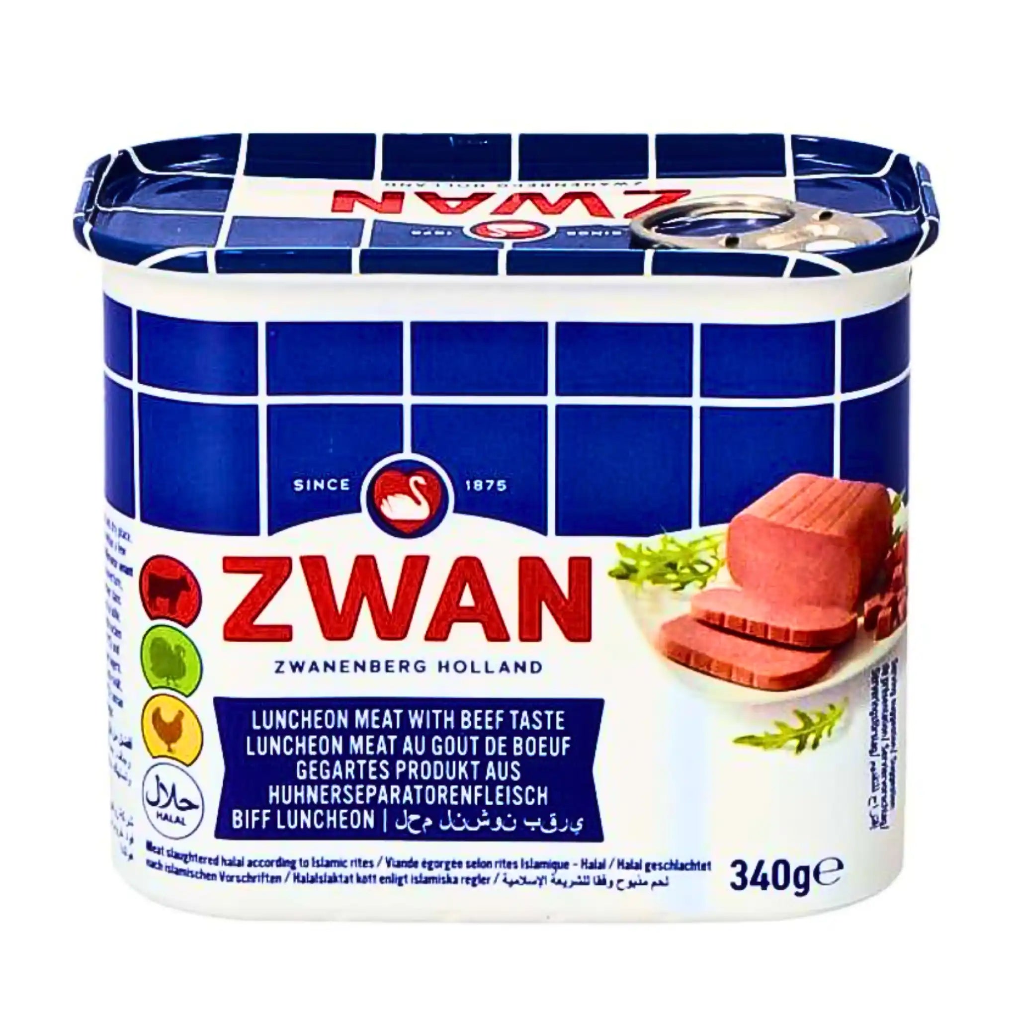 Zwan biffmortadella 340g burk, halal kött, orientalisk chark, skivad nötköttssalami