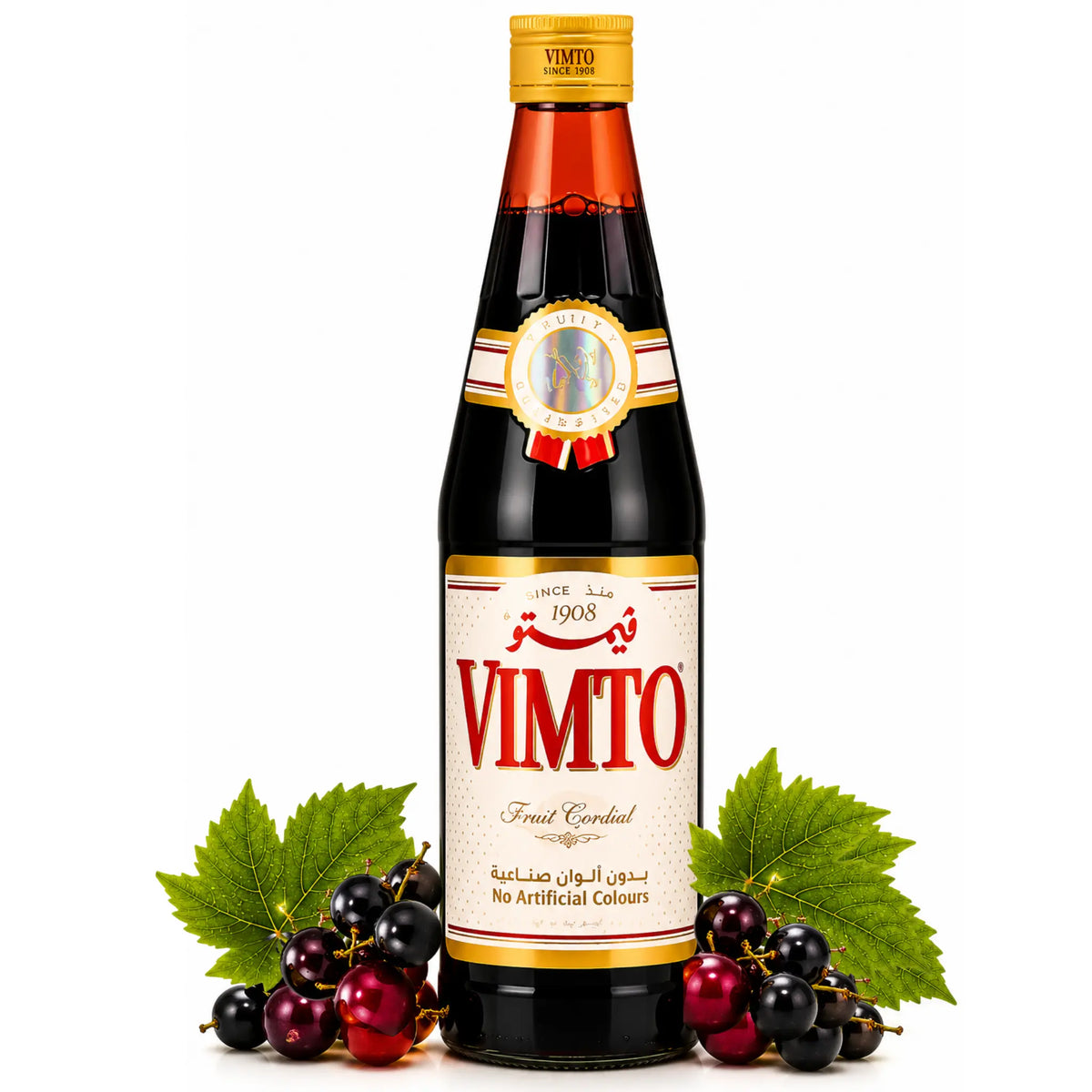 Vimto fruktdryck i 710 ml-flaska med kapsyl och etikett