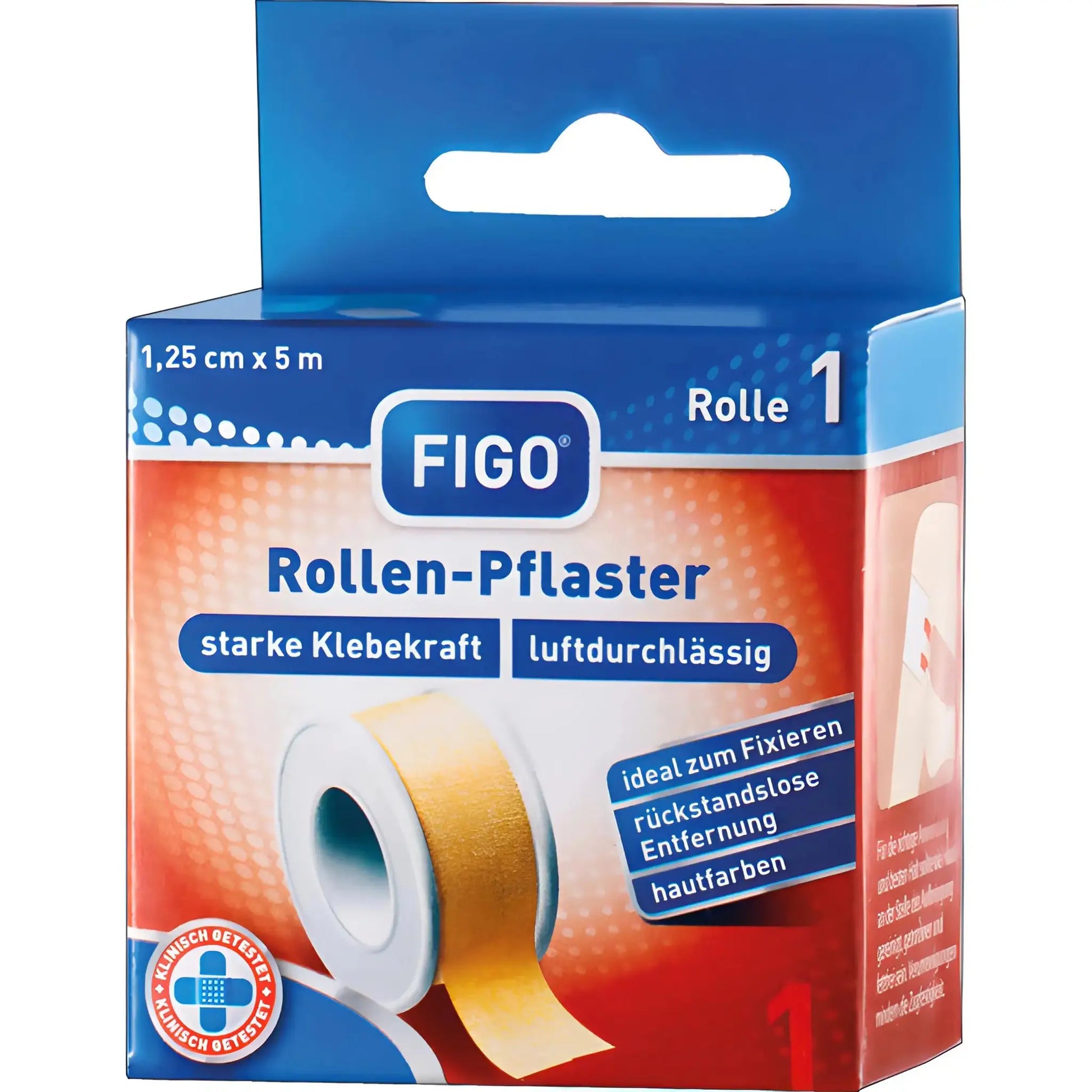 Figo självhäftande medicinsk rulleplåster 1,25 cm x 5 m i förpackning, hudfärgad.